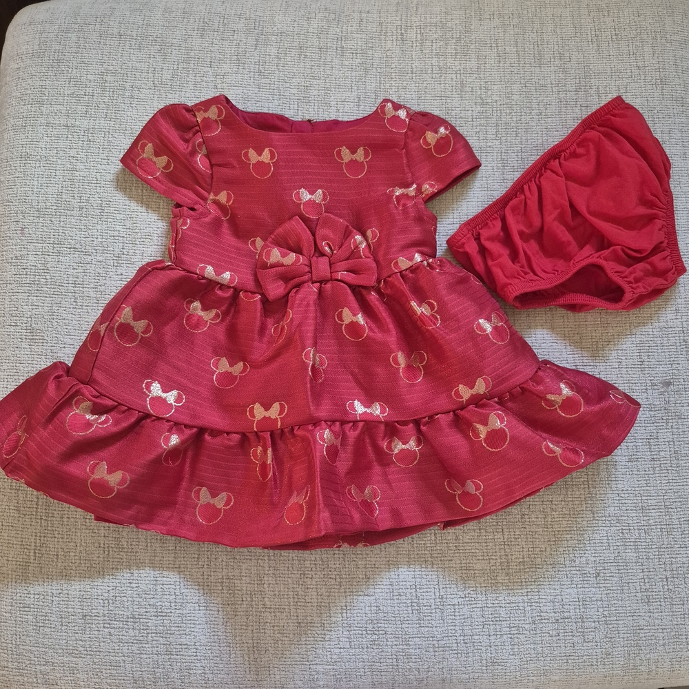 Disney Baby Holiday Red Baby Dress with Bow and Bloomers